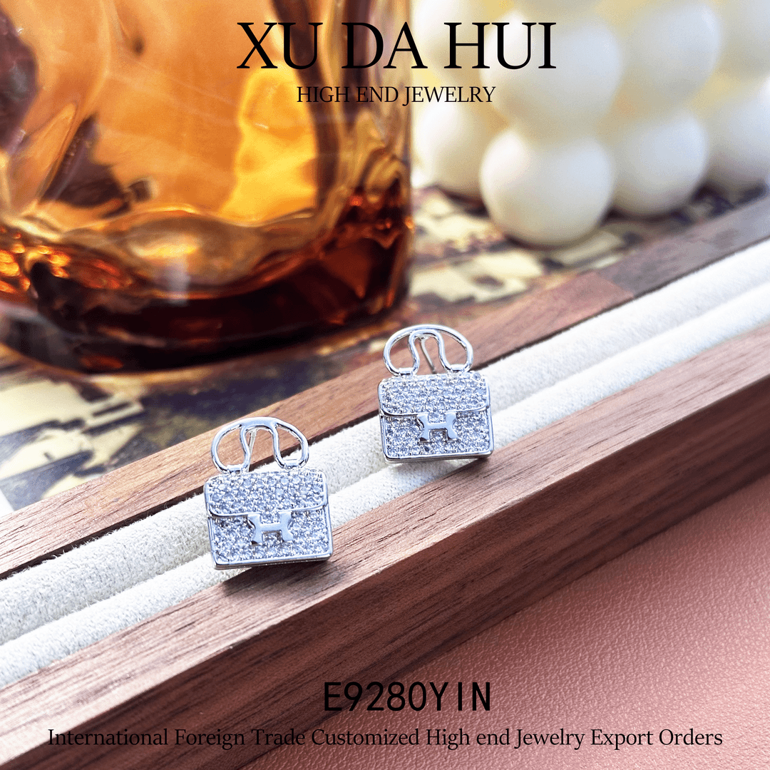 钛钢莫桑石耳饰 耳饰设计师款银色耳饰E9280包包