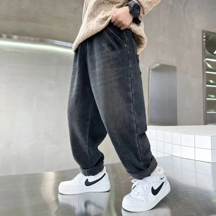 儿童牛仔裤中大童男帅气韩版潮流裤子宽松直筒阔腿裤子老爹裤男孩