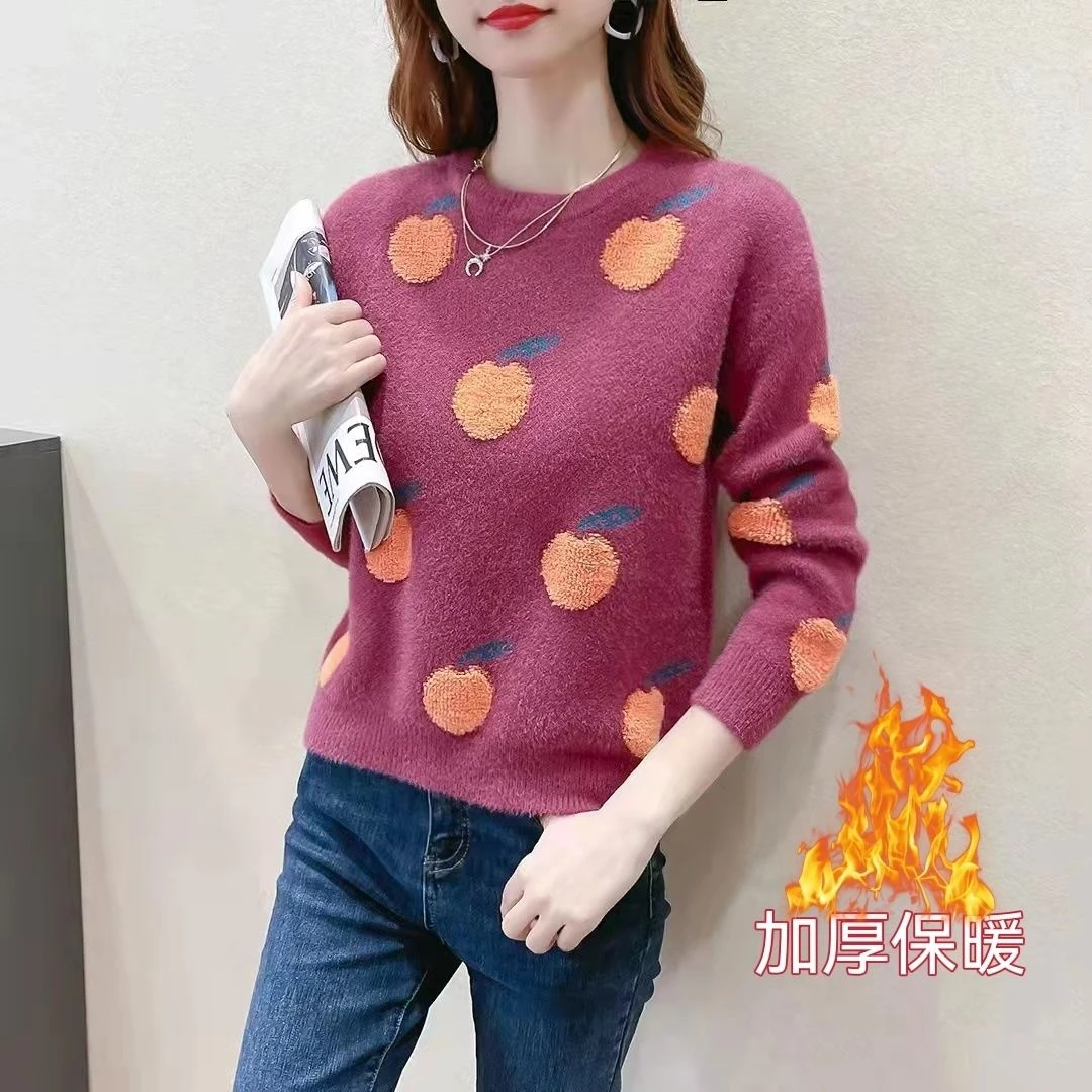 甜美慵懒风百搭休闲加厚圆领套头毛衣女时尚潮流新款外穿针织上衣