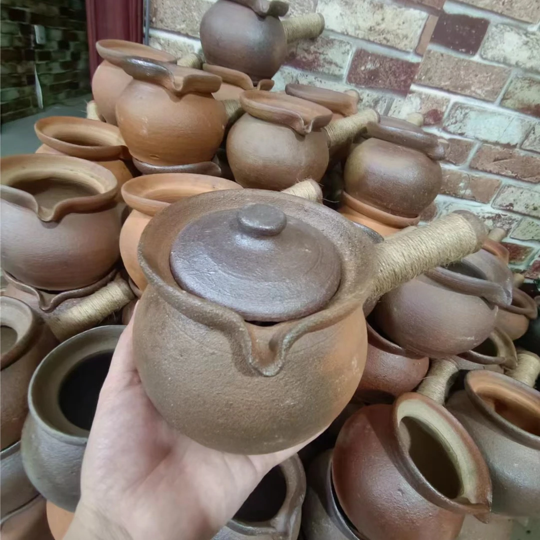 云南龙窑烤茶罐500毫升左右纯手工家用复古日式粗陶柴烧壶