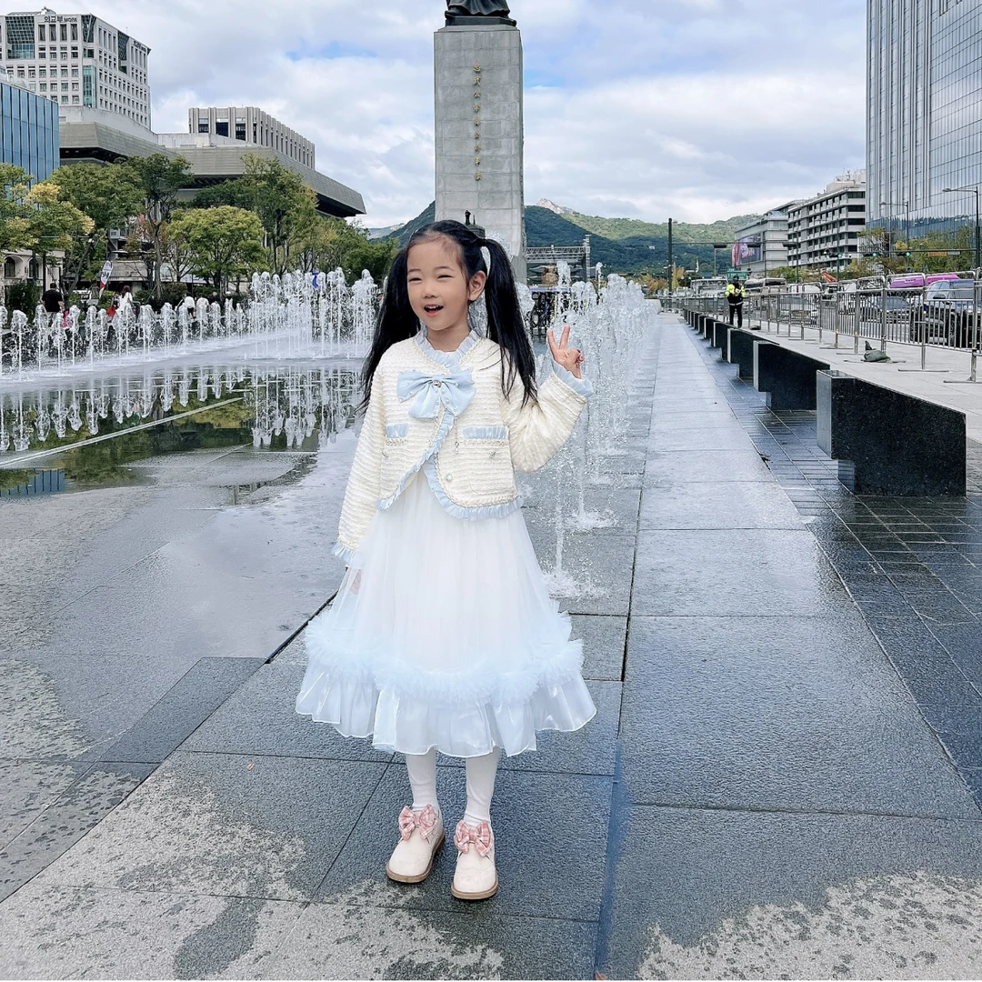 女童公主裙套装24秋冬儿童蓬蓬纱连衣裙小女孩小香风外套礼服裙子