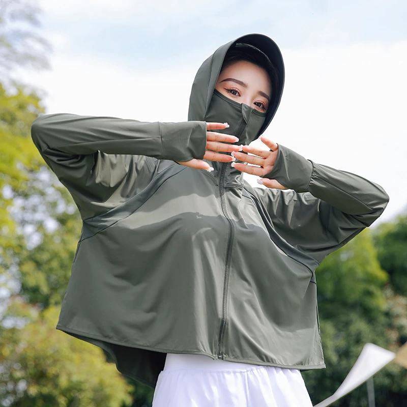 夏季黑胶防晒衣女大帽檐冰感防紫外线防晒外套户外透气遮阳防晒服