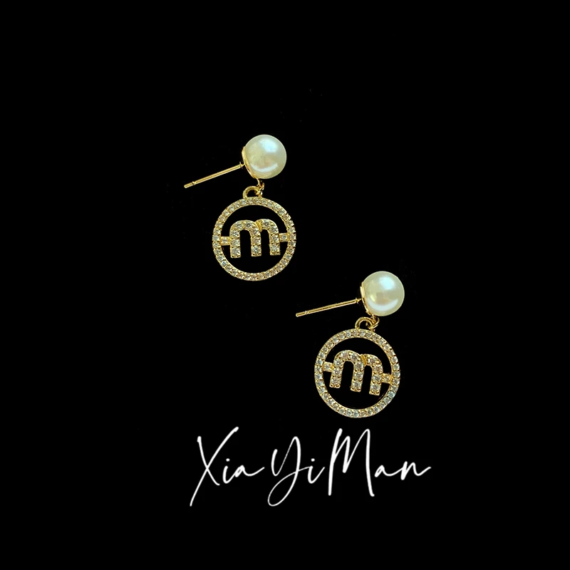 铜合金耳饰 【夏一曼】 简约轻奢 字母圈圈 珠珠耳环