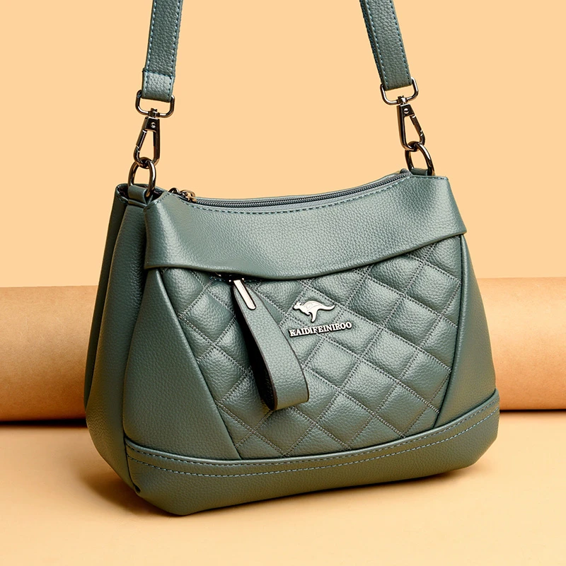 正品女士包包软皮中年单肩包妈妈包中老年休闲简约女包菱格斜挎包