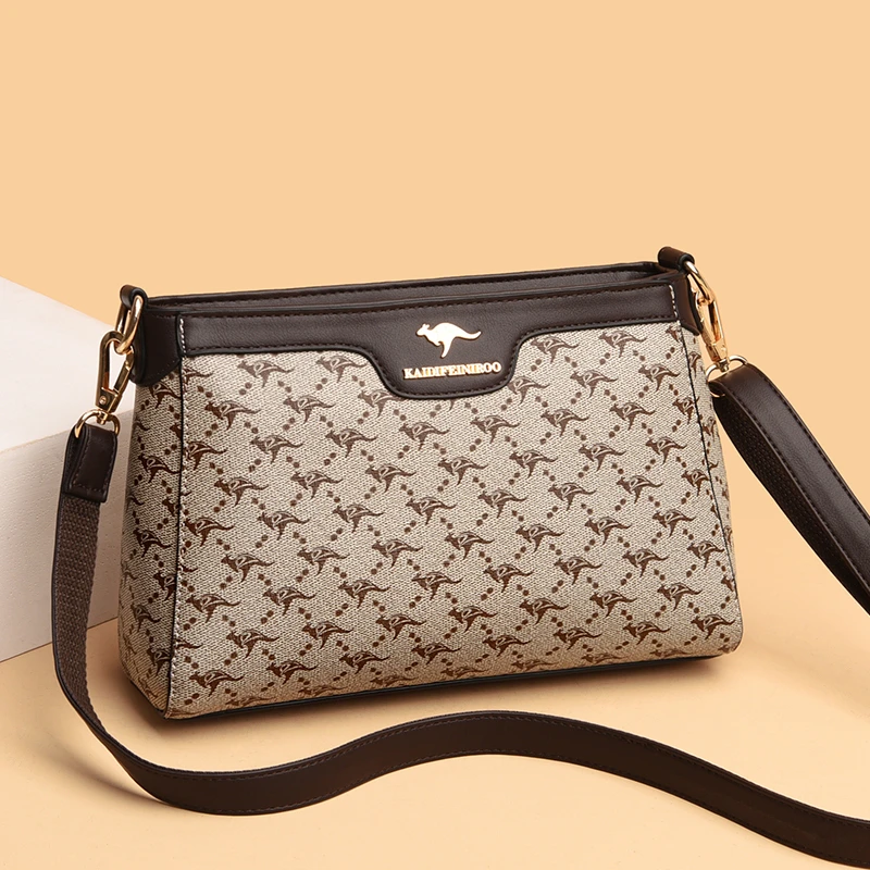 专柜正品软皮女包时尚百搭女士包中年妈妈包印花小包包单肩斜挎包