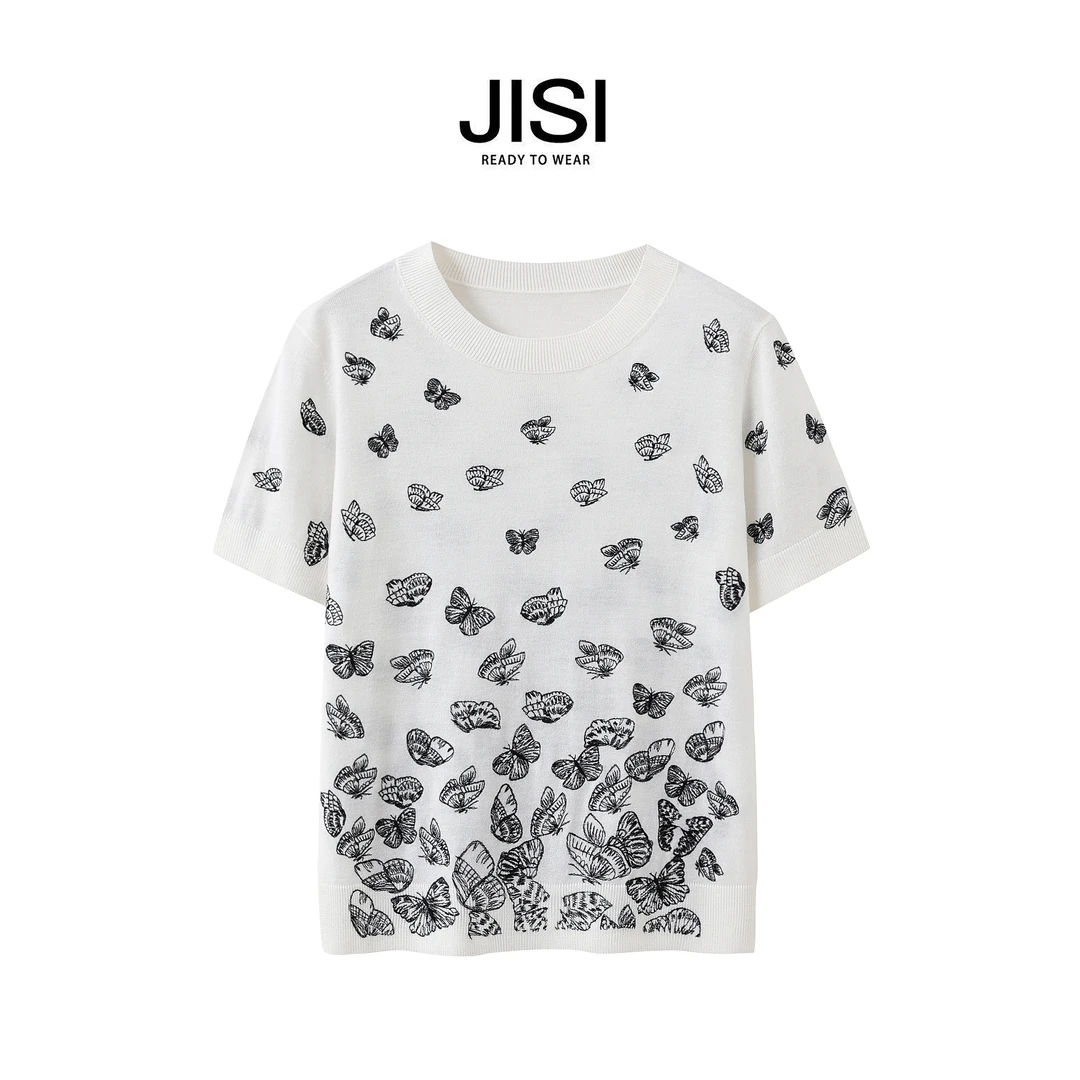 JISI 24春夏蝴蝶系列重工刺绣半袖针织衫BX24016