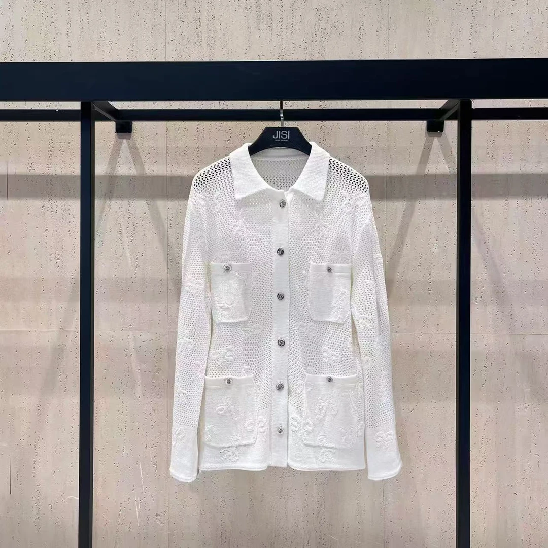 JISI 24B重工镂空中长款针织开衫外套