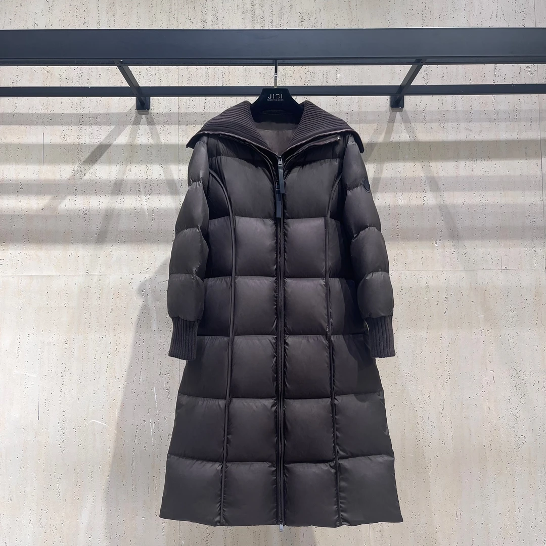 JISI 摩卡棕拼接披肩长款羽绒服-YR24532