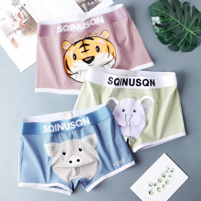 卡通男士内裤平角裤个性裤衩四角动物内裤可爱平角男士短裤新款