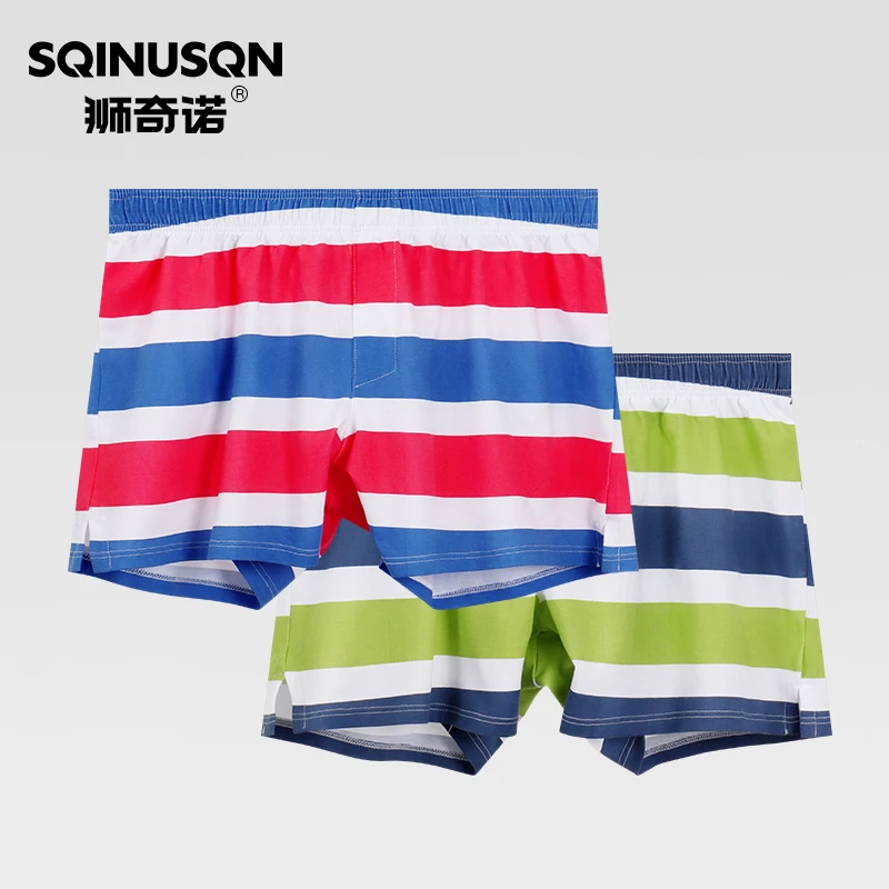 时尚男士阿罗裤纯棉底裤宽松大裤衩三色条纹四角裤透气舒适