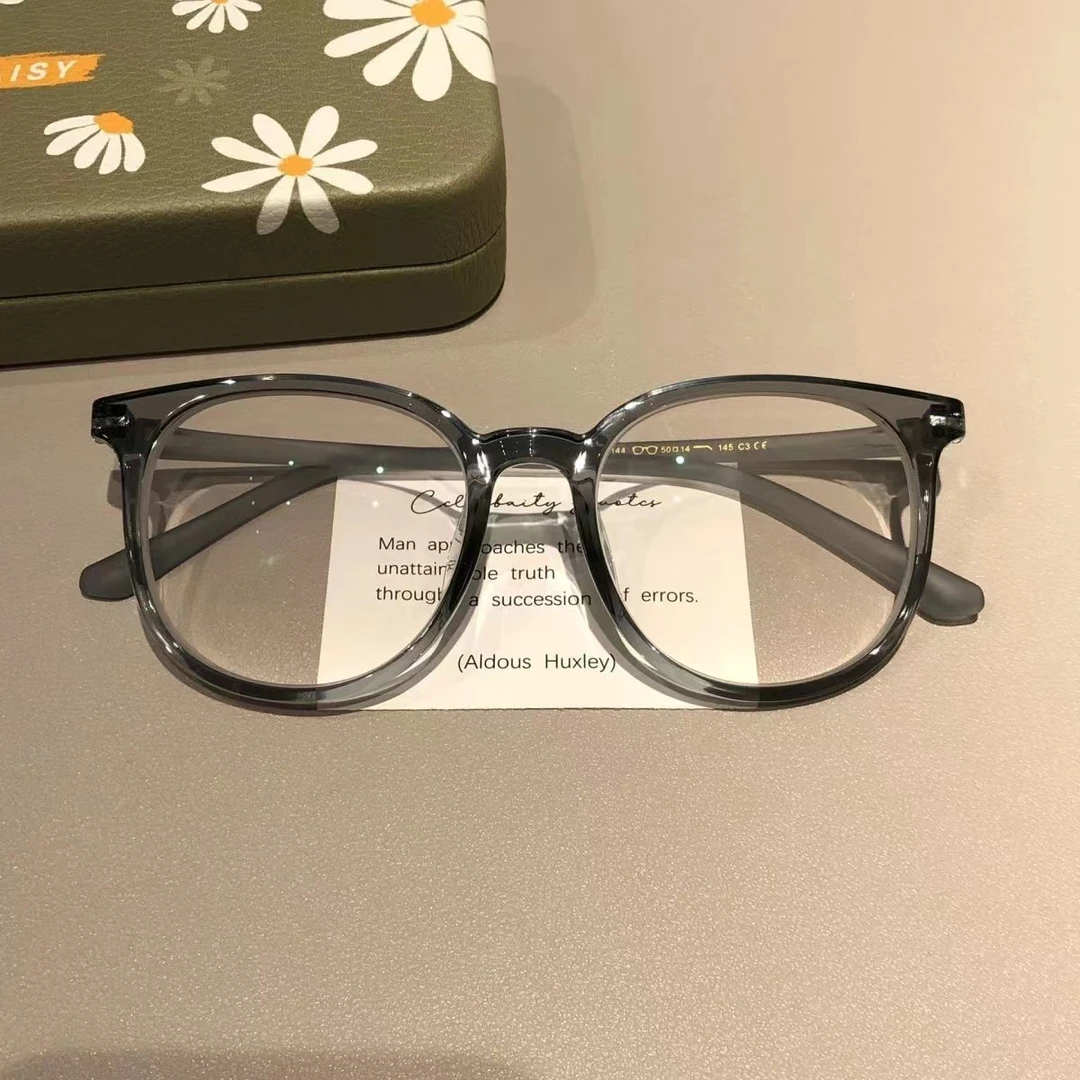 高颜值雾霾蓝温柔小众复古圆框可配度数素颜平光近视眼镜潮搭女！