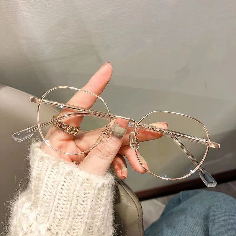 韩系近视镜显白玫瑰金女可配近视度数早八素颜百搭小圆框金丝镜架