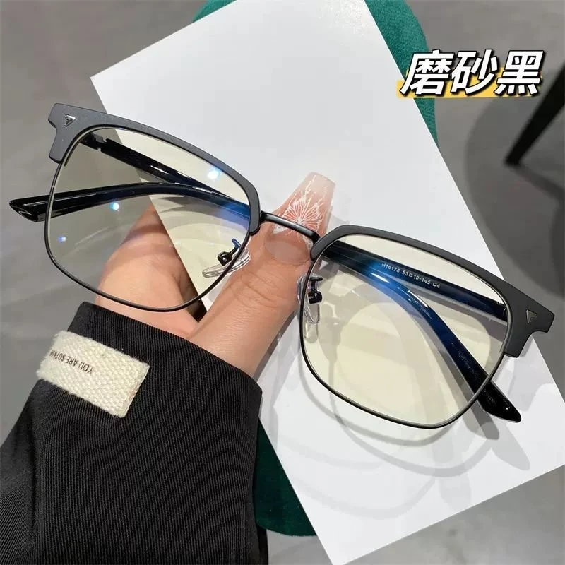 回头率超高！新款痞帅半框男款近视眼镜可配不同度数防蓝光平光镜