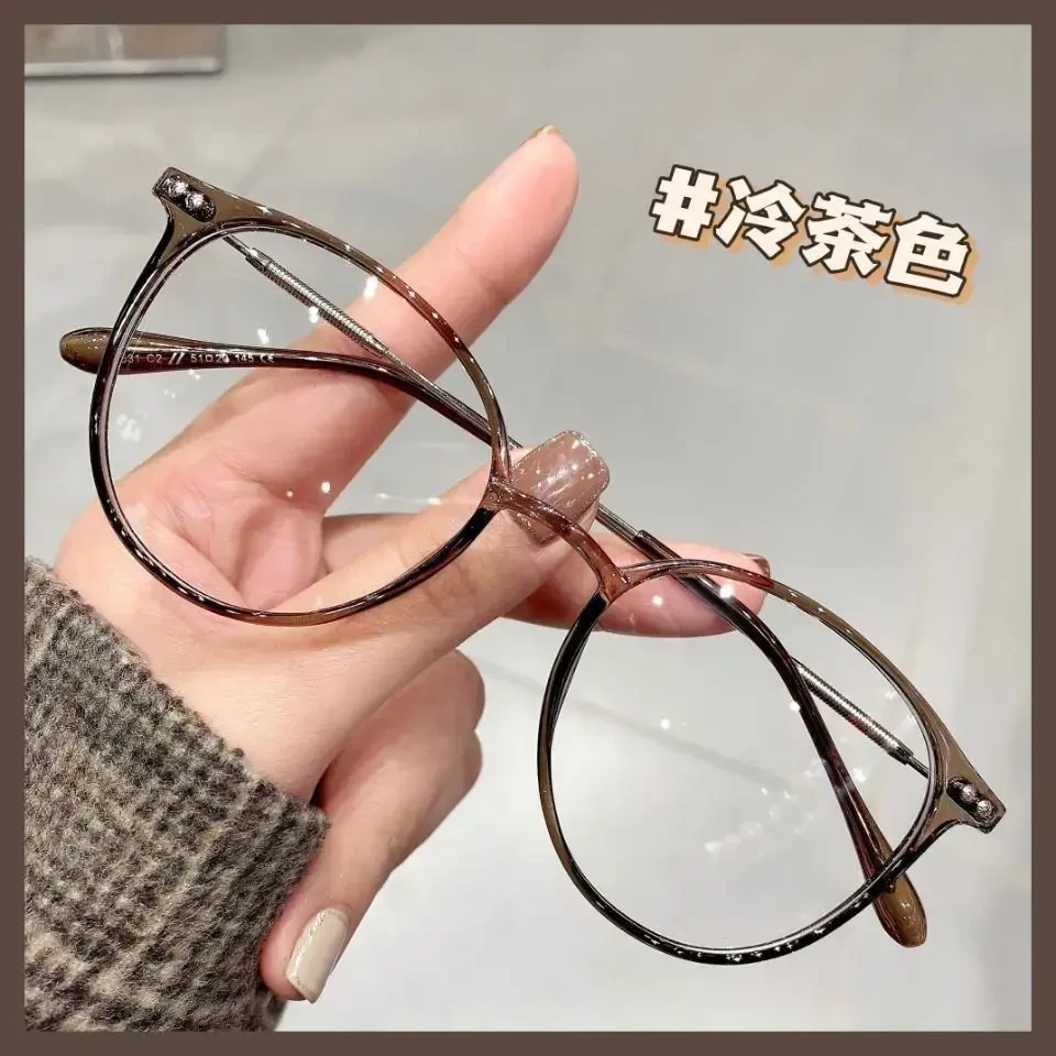 超级好看！冷茶色系近视眼镜0-600度可配度数早八素颜显瘦平光镜