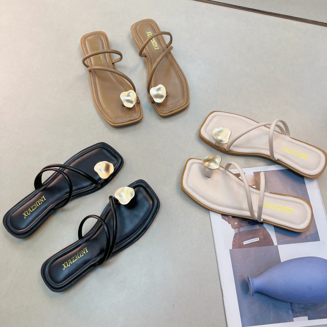 小众款方头夹脚拖鞋女外穿2024年夏季新款配裙子仙女风低跟凉拖鞋