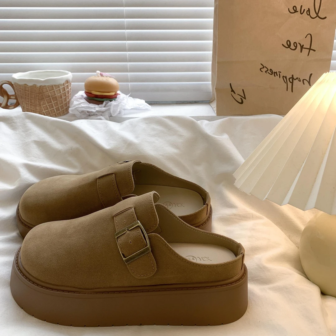 懒人厚底包头拖鞋女2024秋季新款增高外穿一脚蹬休闲配裙子博肯鞋