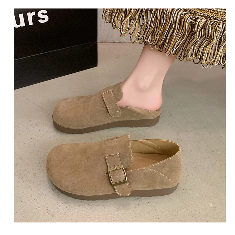 两穿勃肯鞋女春秋季2024新款软平底一脚蹬乐福豆豆鞋全包博肯单鞋