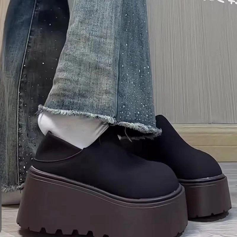 赵露思同款网红复古增高厚底棉鞋2025新款冬加绒保暖一脚蹬勃肯鞋
