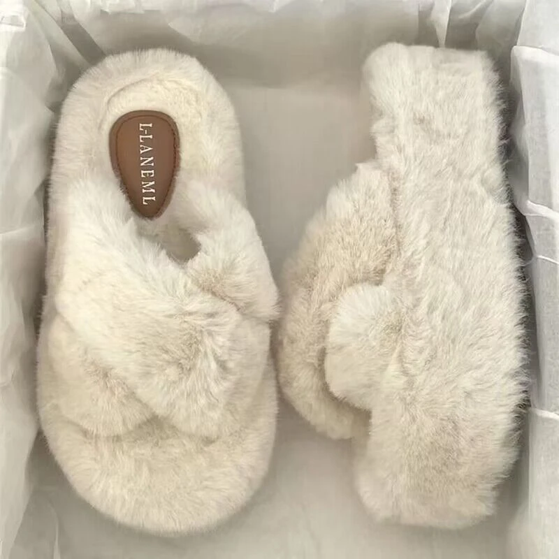 设计感外穿时尚百搭毛毛拖鞋女2024年秋冬厚底增高居家舒适一字拖