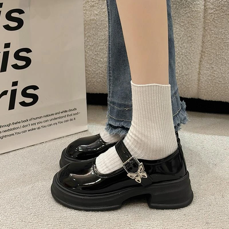 黑色百搭日系学院风厚底小皮鞋女2024新款春季法式复古玛丽珍鞋子