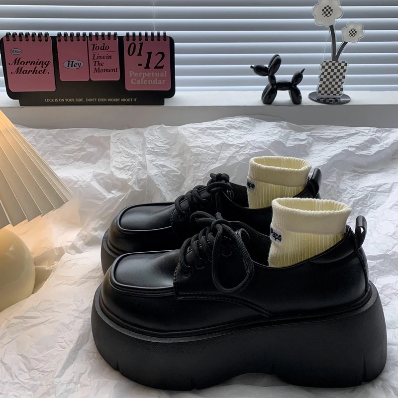 厚底松糕小皮鞋女夏季2024黑色复古英伦法式日系配裙子增高乐福鞋