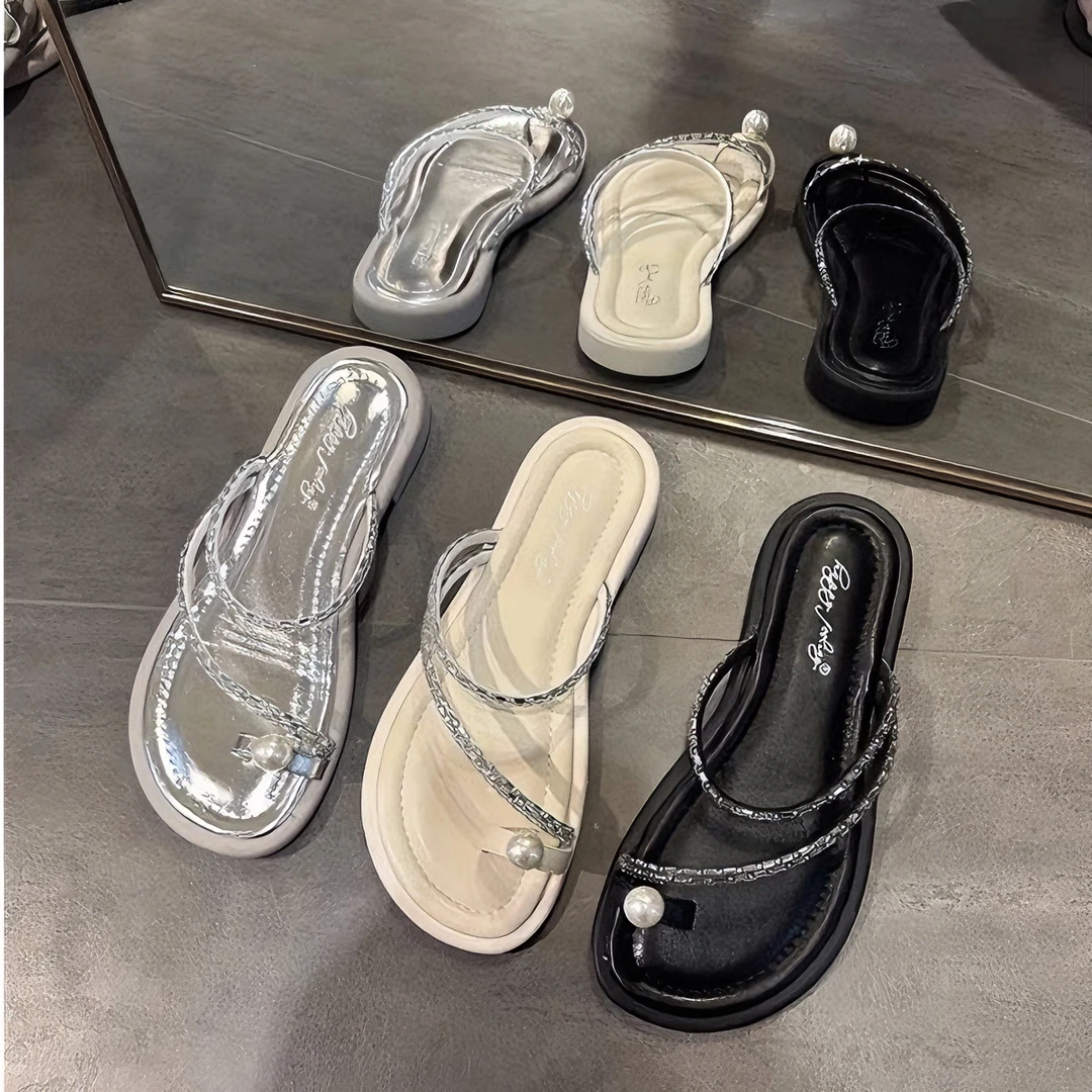 拖鞋女外穿2024新款夏季平底粗跟套趾海边沙滩凉鞋法式夹脚凉拖鞋