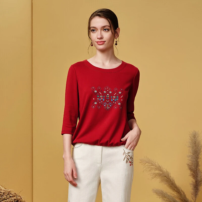 TANGY/天意秋冬新品商场同款民族风印花棉针织衫2233004