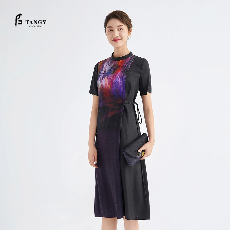 TANGY/天意精品秋冬新品林隐系列吊染收腰连衣裙L203835