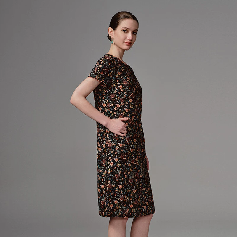 TANGY/天意夏季新品民族风传统印花圆领包边连衣裙W232842