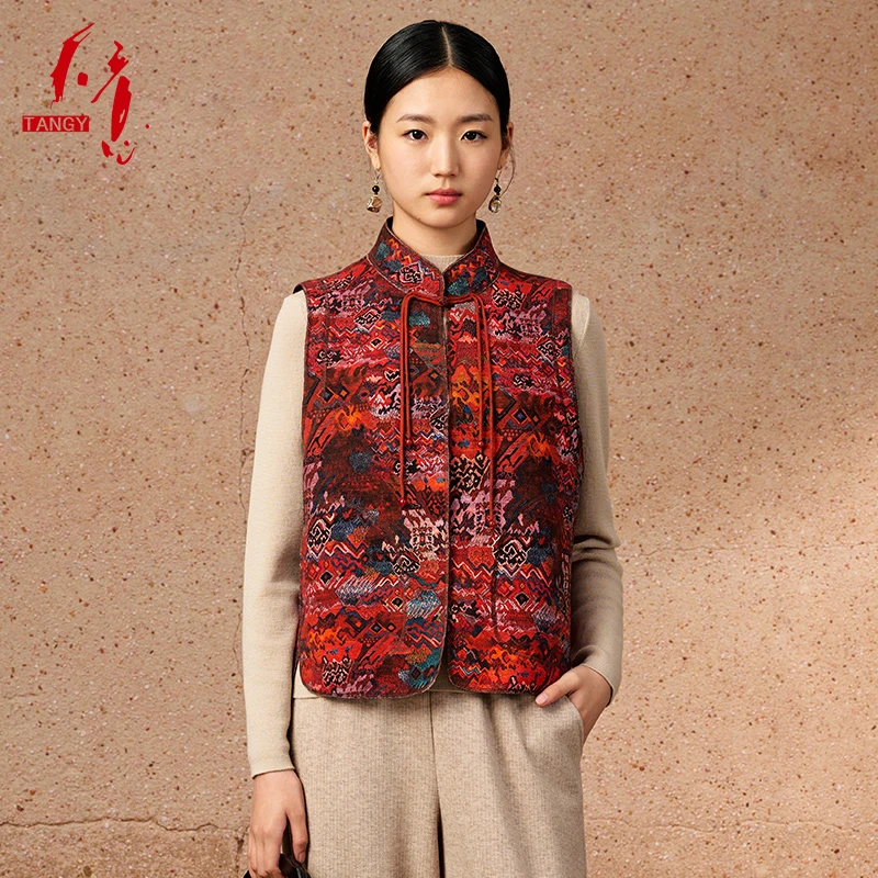 TANGY/天意2024秋季商场款保暖印花静奢新中式女上衣马夹2244058