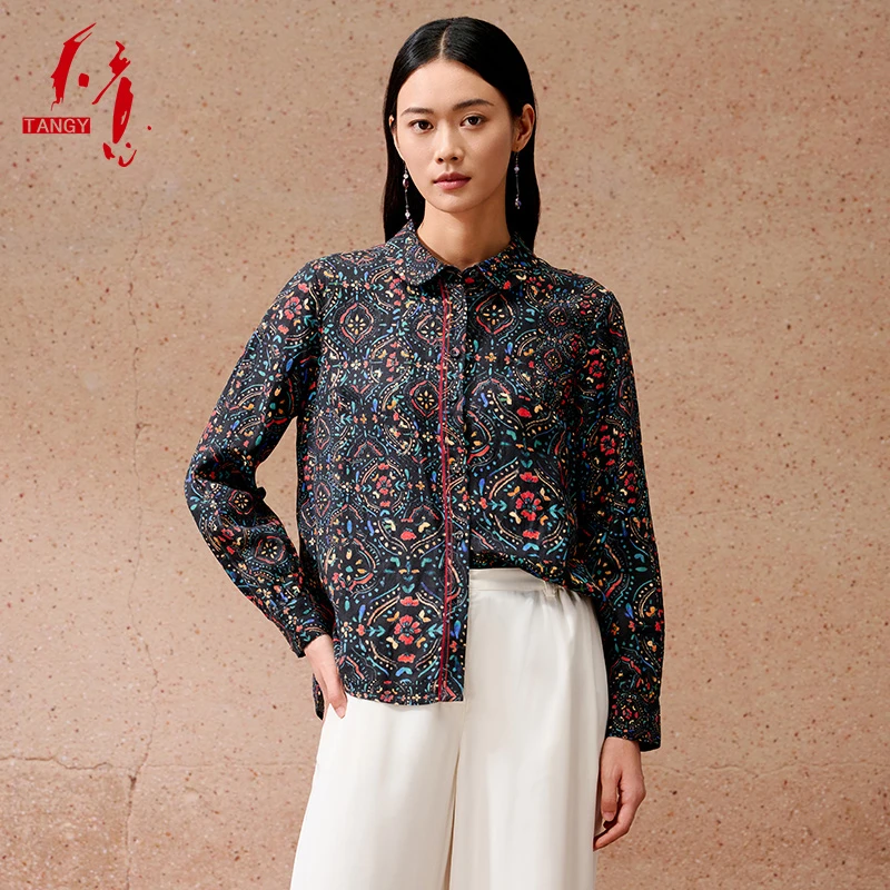 2024秋季新款开襟印花混纺透气长袖衬衫W2223032