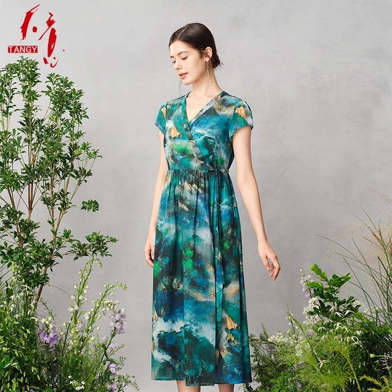 TANGY/天意2024夏季新品民族风复古印花显瘦女宽松连衣裙2242807