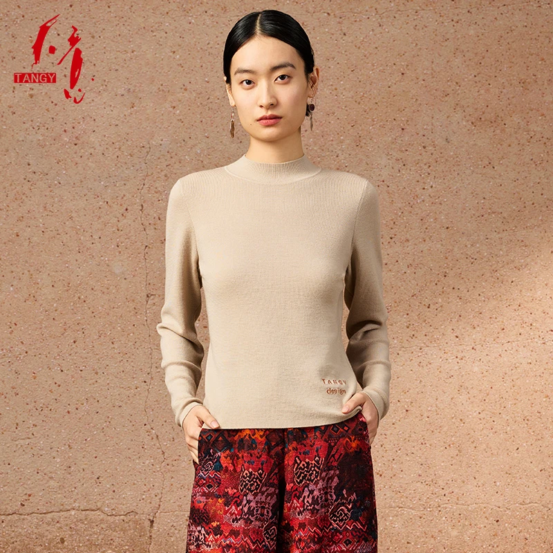 TANGY/天意2024秋季商场款简约舒适雅丹风女装针织衫上衣2244302