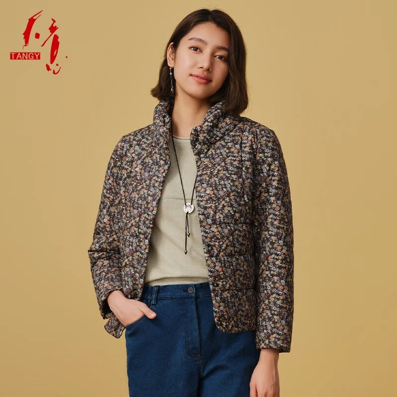 TANGY/天意秋冬新品民族风简约百搭印花保暖立领短款棉服W234015