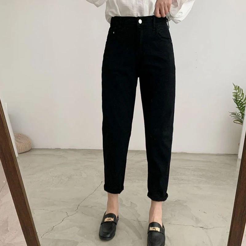 大码女秋季新品2022新款高腰萝卜裤女胖妹妹mm显瘦哈伦小脚牛仔裤