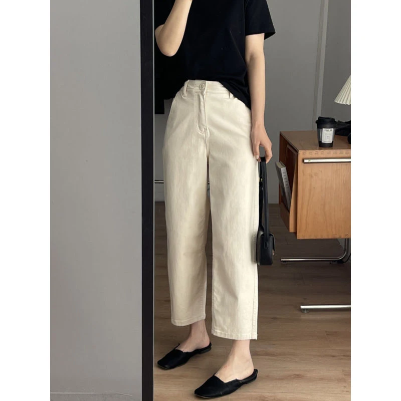 2024春季新款大码女装高腰弹力白色牛仔裤女胖妹妹显瘦百搭直筒裤
