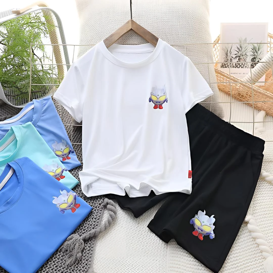 儿童节男童透气网孔速干短袖短裤套装夏季薄款休闲中童