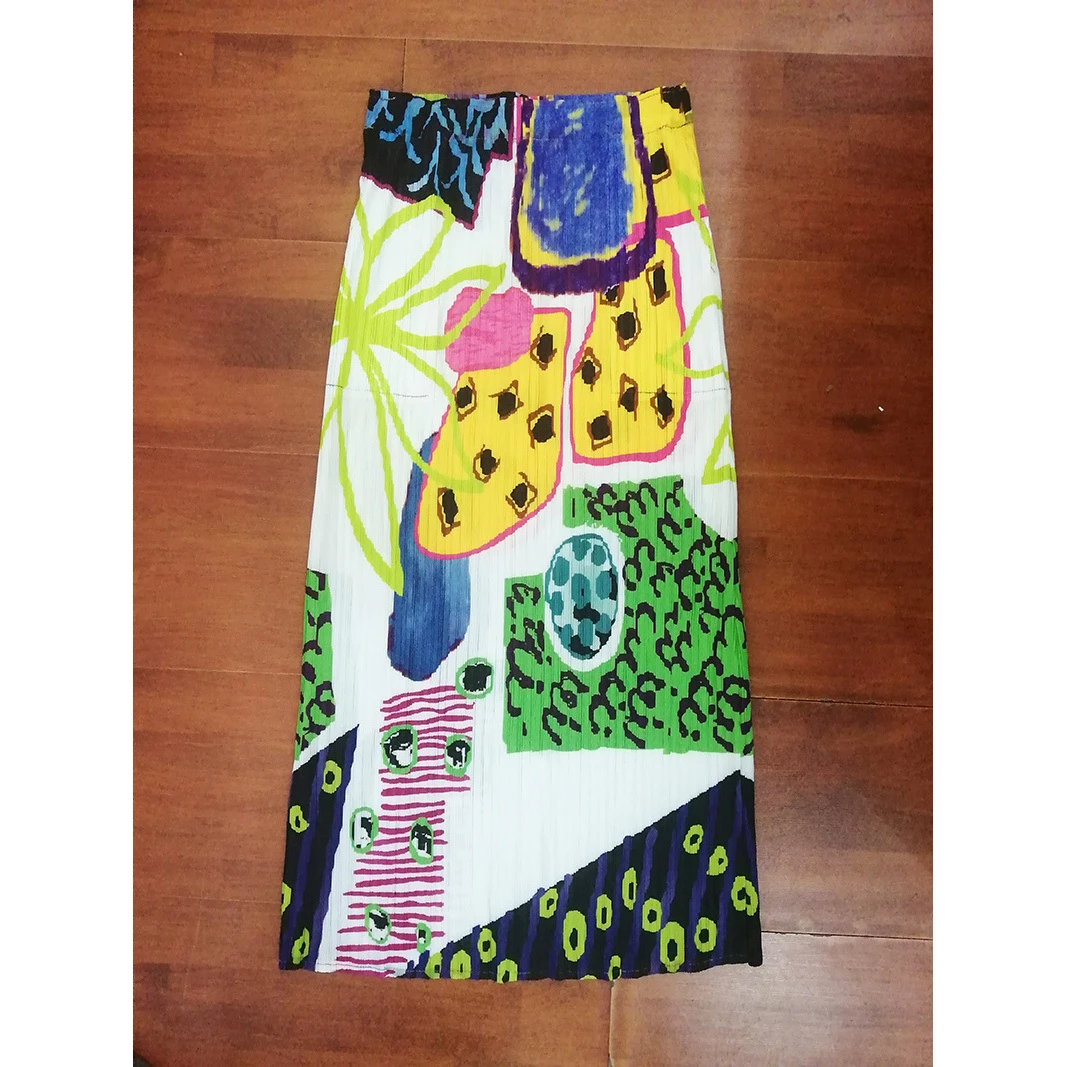 三宅洋气褶皱女式半裙减龄气质通勤优雅抽象印花图案半身裙子夏季