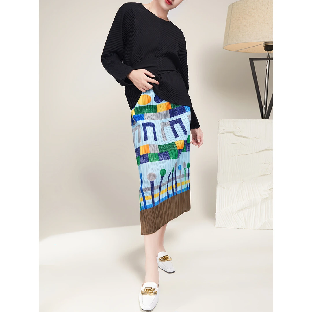 高品质旅游度假裙三宅包臀裙半身裙夏季开叉复古褶皱一步裙半裙