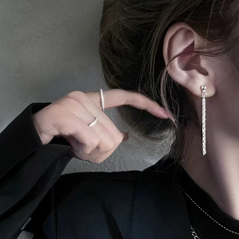 铜合金耳饰 韩式波光粼粼流苏耳环长款耳钉女气质轻奢高级感F994