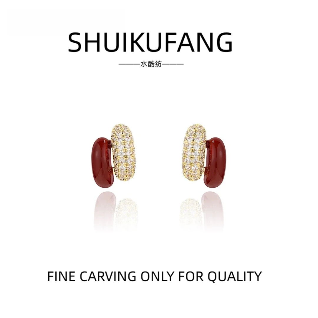 铜合金耳饰 法式优雅滴油双排耳钉精致轻奢设计耳环简约耳饰F1366