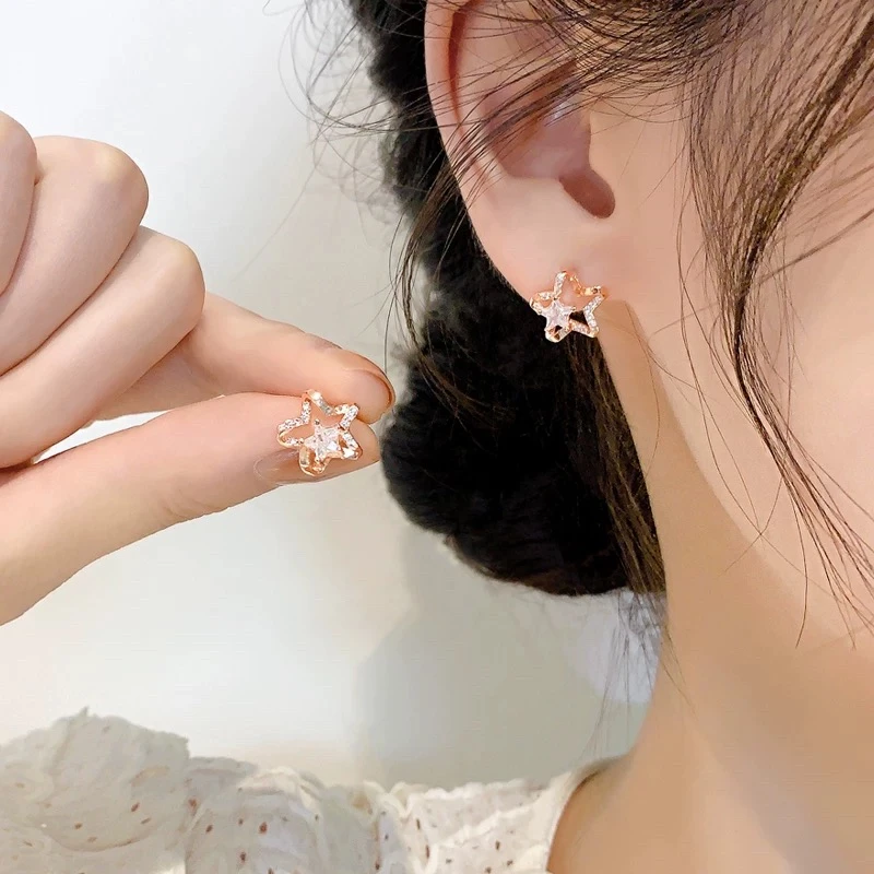 铜合金耳饰 新款五角星高级感气质大气玫瑰金耳环小众设计感F1189