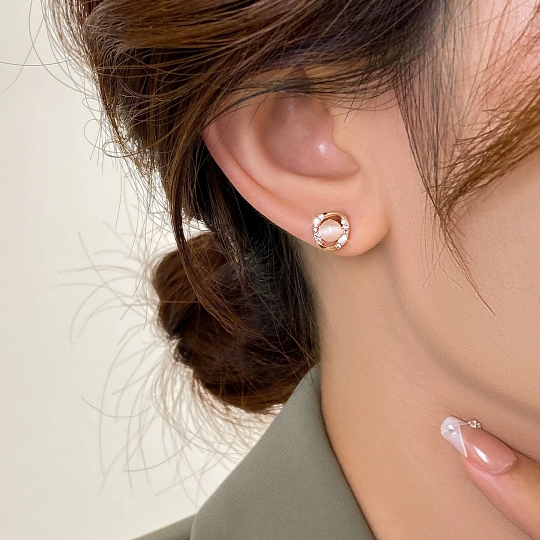 铜合金耳饰 喵喵石轻奢简约小众设计感高级耳环耳饰F2747