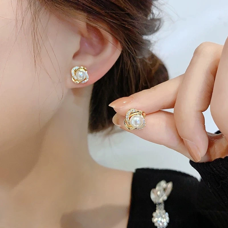 铜合金耳饰 珠珠耳环女法式优雅小众设计气质高级感耳钉耳饰F187
