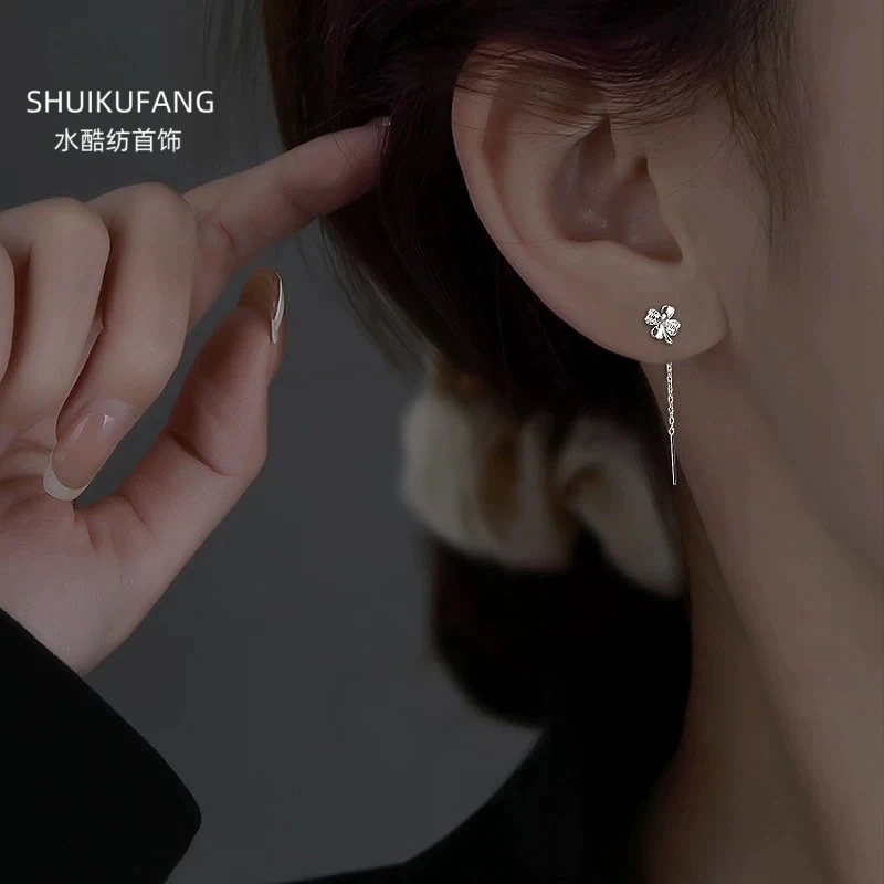 铜合金合成锆石耳饰 幸运草耳线气质感小众耳钉简约精致耳饰F987