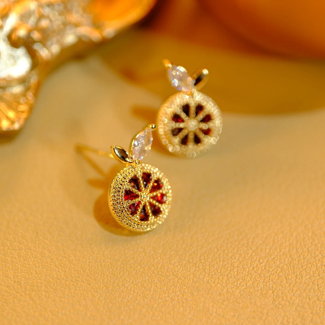 铜合金耳饰 新品西柚设计款耳钉女精致高级感气质耳饰F1370