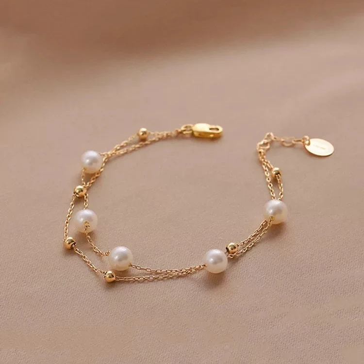 铜合金仿珍珠手链 满天星珠珠双层手链轻奢小众精致闺蜜手饰F348