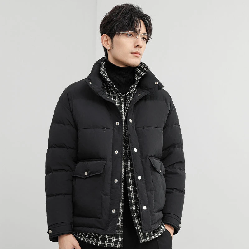 【金猴服装】假两件格子羽绒服保暖外套情侣男女同款百搭90鸭绒8859