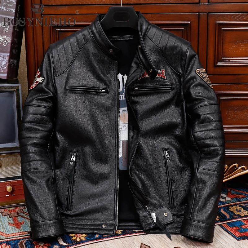 6680新款男士头层牛皮真皮皮衣时尚短款机车服皮外套立领修身夹克