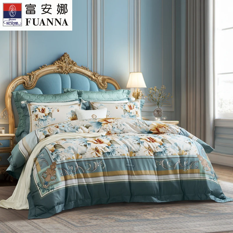 【富安娜•专柜同款】长绒棉全棉印花四件套床品闲庭花开纯棉四季